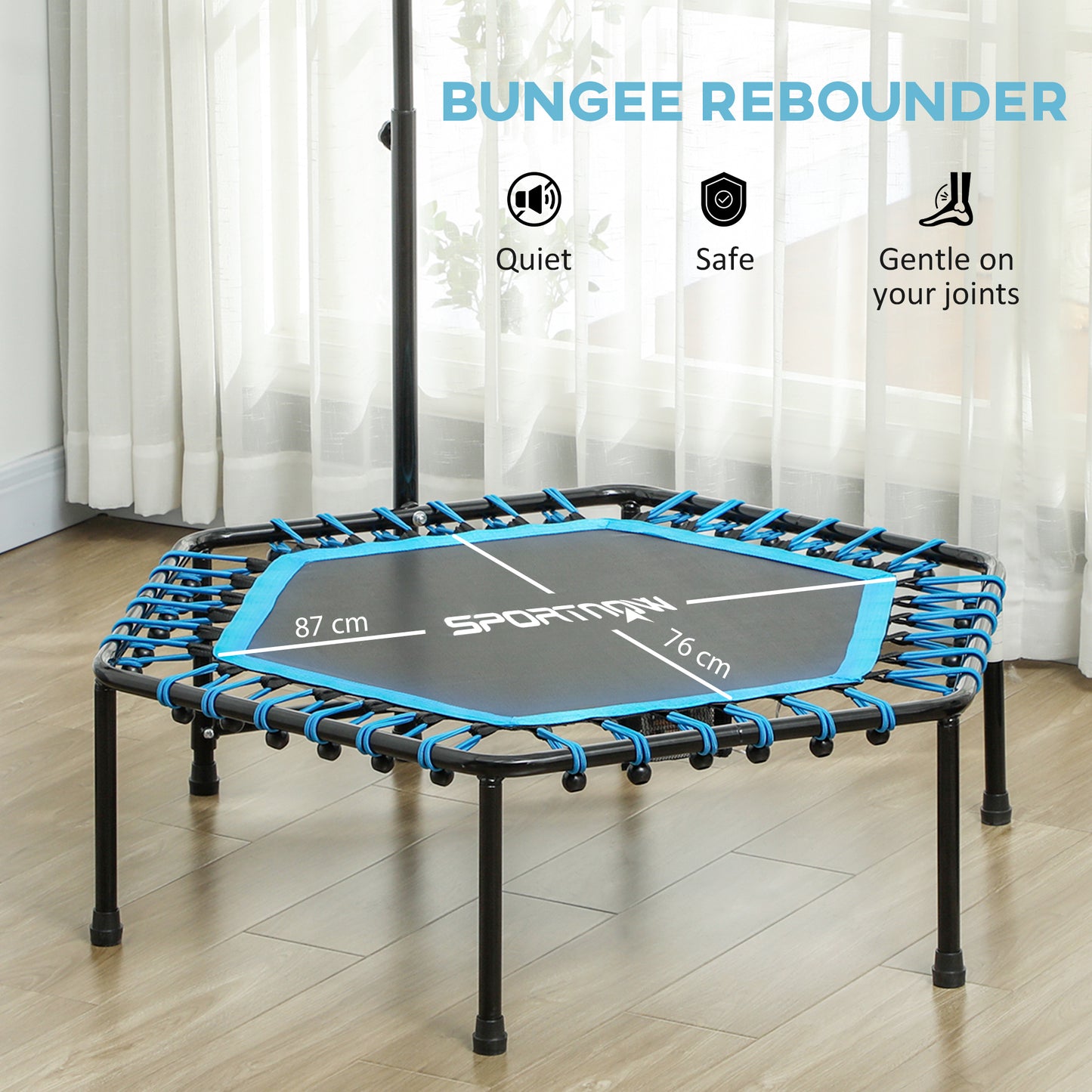 45" Rebounder Trampoline for Adults, Quiet Bungee Rebounder with LED Lights and Adjustable Handle, Blue