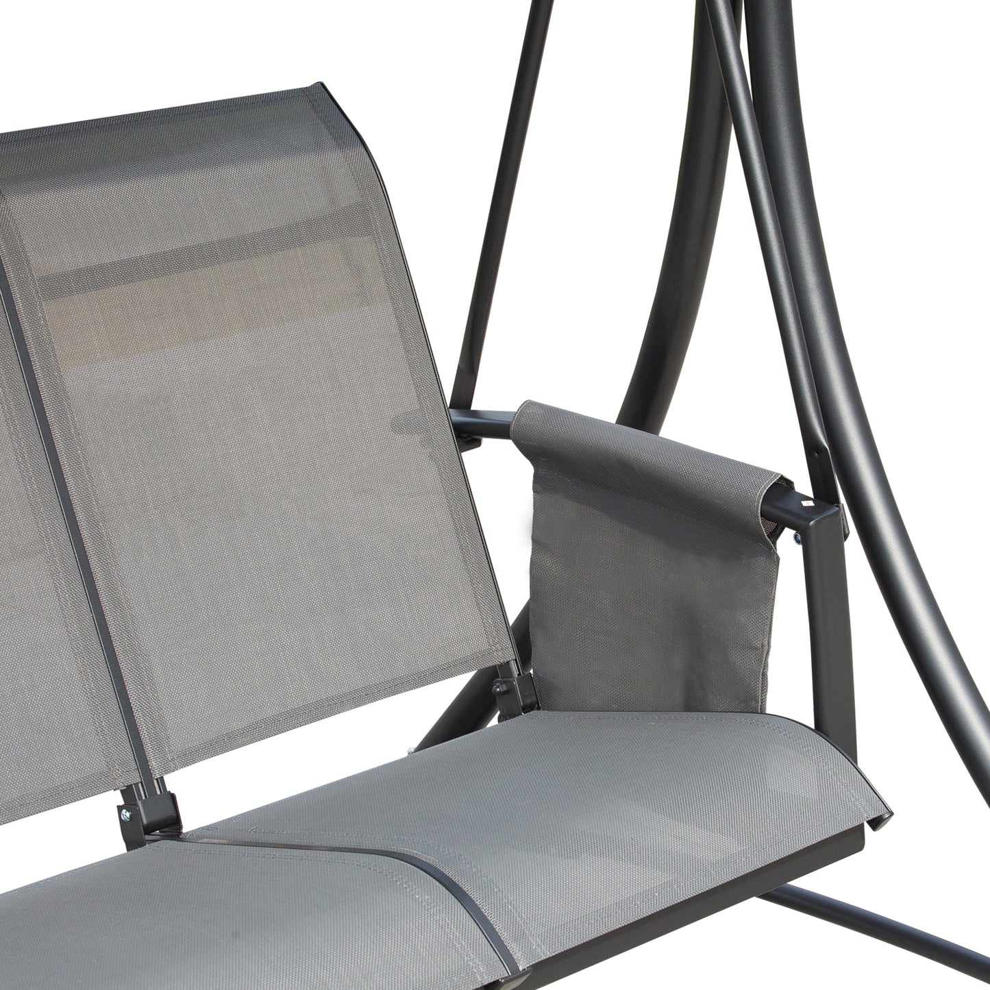 3 Person Outdoor Patio Porch Swing Chair with High Back Design and Side Pouches, Charcoal Grey