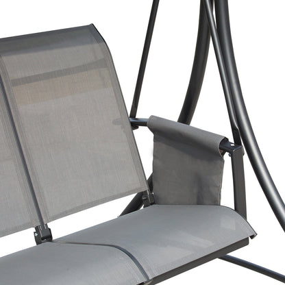3 Person Outdoor Patio Porch Swing Chair with High Back Design and Side Pouches, Charcoal Grey