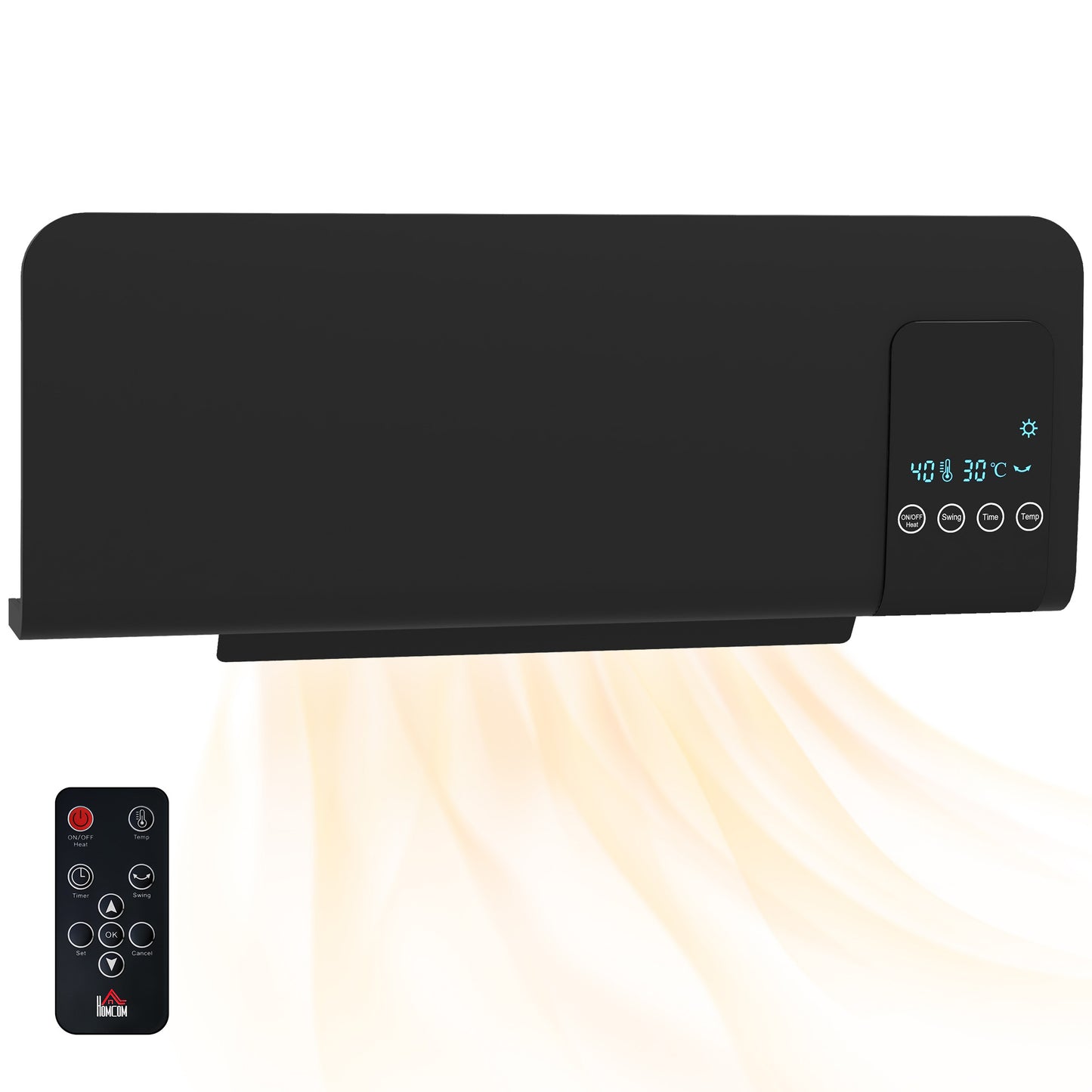 2000W Wall Mounted Heater, 18-45°C Temperature, Black