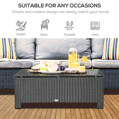 PE Rattan Coffee Table, Rectangular Outdoor Coffee Table with Tempered Glass Top, 70 KG Capacity for Garden, Balcony