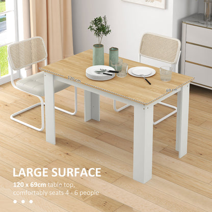 Dining Table for 4-6 People, Kitchen Table with Wood Effect for Dining Room, Oak and White