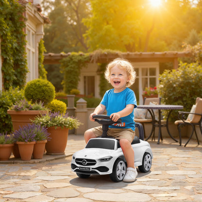 2 in 1 Baby Ride on Push Car Mercedes-Benz C-Class Licensed Walker Foot to Floor Push-Along with Removable Handle, White
