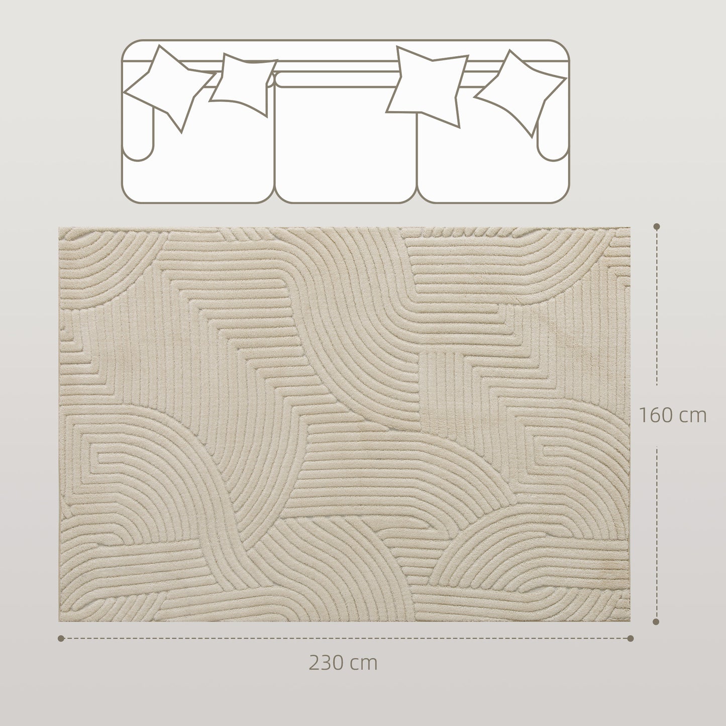 Modern Geometric Rug, Thick & Plush, Non-Slip, 230 x 160 cm, Cream, Living Room, Bedroom, Office