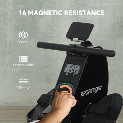 Folding Magnetic Rowing Machine, with 16-Level Adjustable Resistance, Black