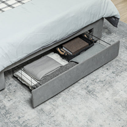 Double Size Ottoman Bed Frame 140W x 193.5D x 95Hcm with Front Drawer - Grey