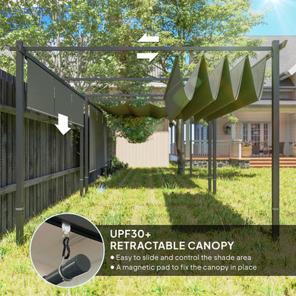 3 x 4m Metal Pergola with Retractable Roof and Roller Shade, Free Standing Garden Gazebo Canopy Pergola Kit