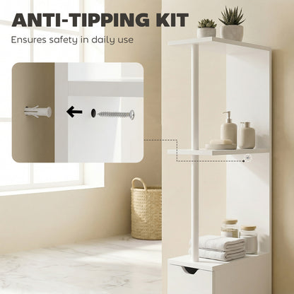 Slim Bathroom Storage Cabinet with Drawers, Tall Bathroom Cupboard with 2-Tier Shelf, White