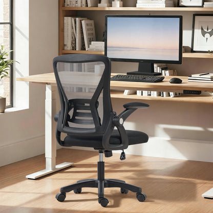 Office Chair, Mesh Desk Chair with Flip-up Armrests, Lumbar Support, Adjustable Height, Black