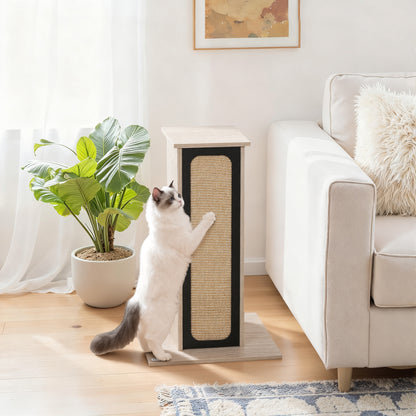 63cm Cat Scratching Post, Cat Scratcher with Replaceable Scratching Board, Top Perch, Sisal Scratch Mat, Oak