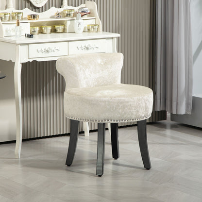 Dressing Table Stool with Rubber Wood Legs, Ice Velvet Vanity Stool for Living Room Bedroom, Beige