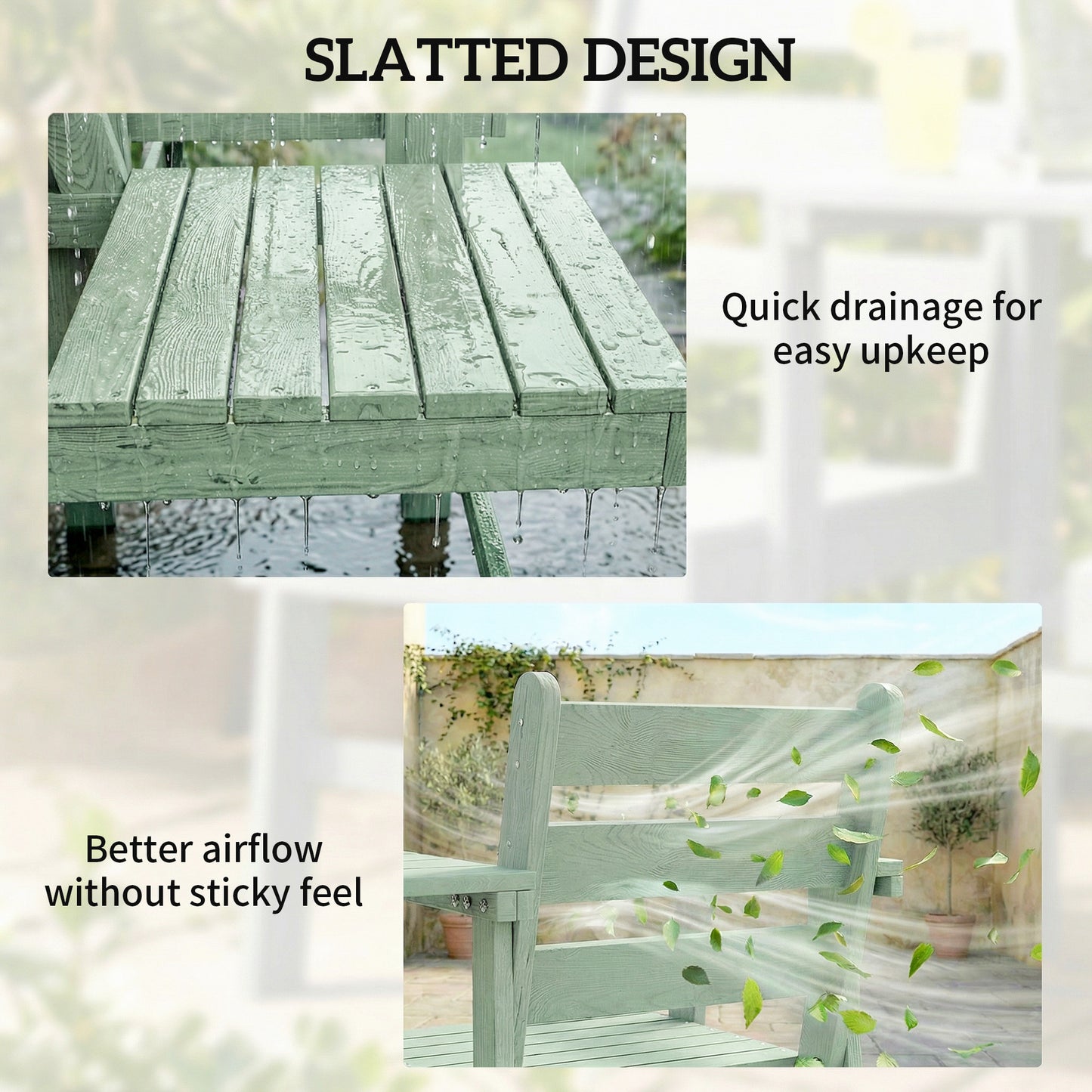 Outdoor Garden Loveseat, Embossed Wooden Jack and Jill Garden Seat with Integrated Table, Green