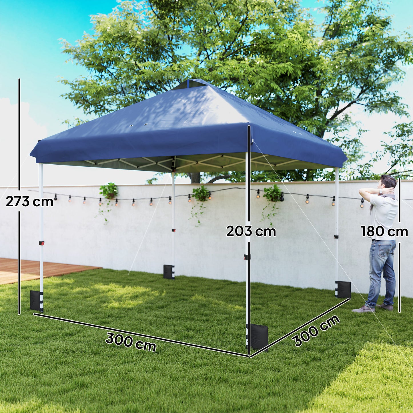 3 x 3 m Pop Up Gazebo with Wheels, UPF50+ One-Touch Outdoor Garden Party Tent Marquee Wedding Awning Canopy, Dark Blue