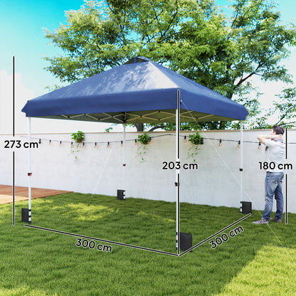 3 x 3 m Pop Up Gazebo with Wheels, UPF50+ One-Touch Outdoor Garden Party Tent Marquee Wedding Awning Canopy, Dark Blue