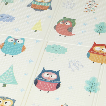 Foldable Baby Plat Mat Double Sided, Kids Floor Mat for Crawling, 200L x 150W cm, Car track and Owl Theme