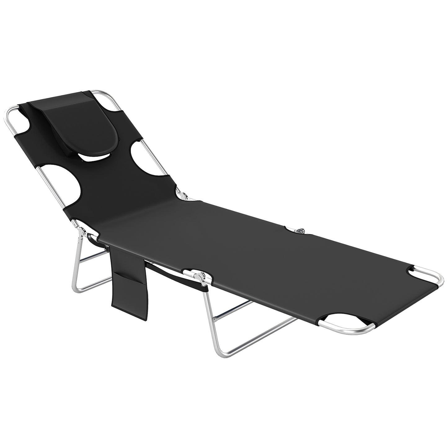 Foldable Sun Lounger, Beach Chaise Lounge with Reading Hole, Arm Slots, 5-Position Adjustable Backrest, Side Pocket