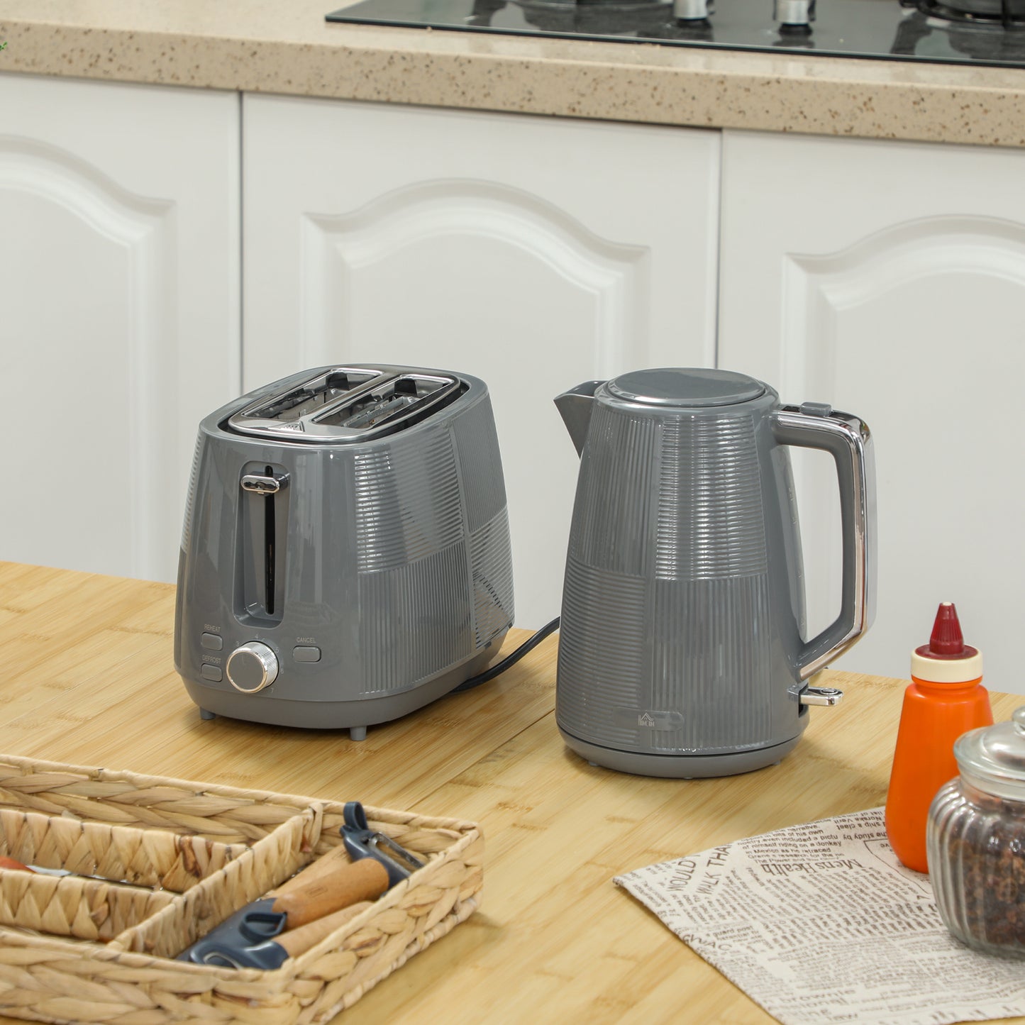 Kettle and Toaster Set, 1.7L 3000W Fast Boil Kettle & 2 Slice Toaster Kitchen Set with 7 Level Browning Controls, Defrost