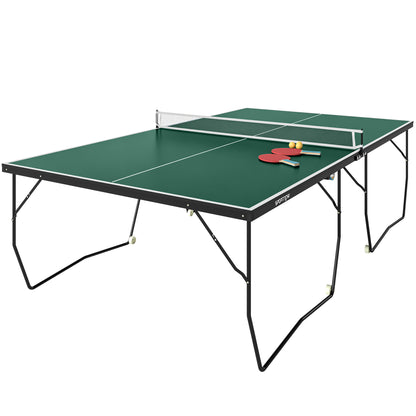 9FT Folding Tennis Table, with 8 Wheels, for Indoor Use, Green