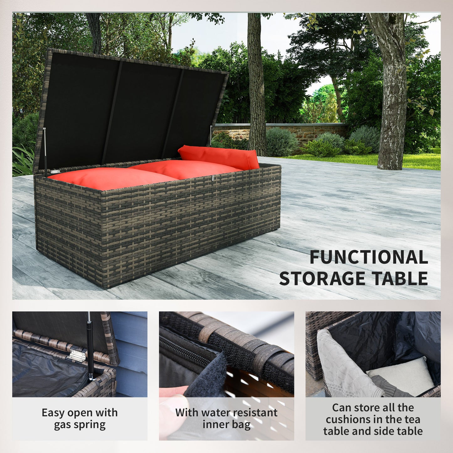6 Pieces Rattan Garden Furniture Set, 7 Seater Wicker Outdoor Furniture Set with Storage Tea Table & Side Table