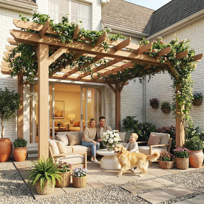 Graden Pergola Kit, Wooden Pergola Gazebo Grape Trellis with Stable Structure, 3.6 x 3.6m, Dark Brown