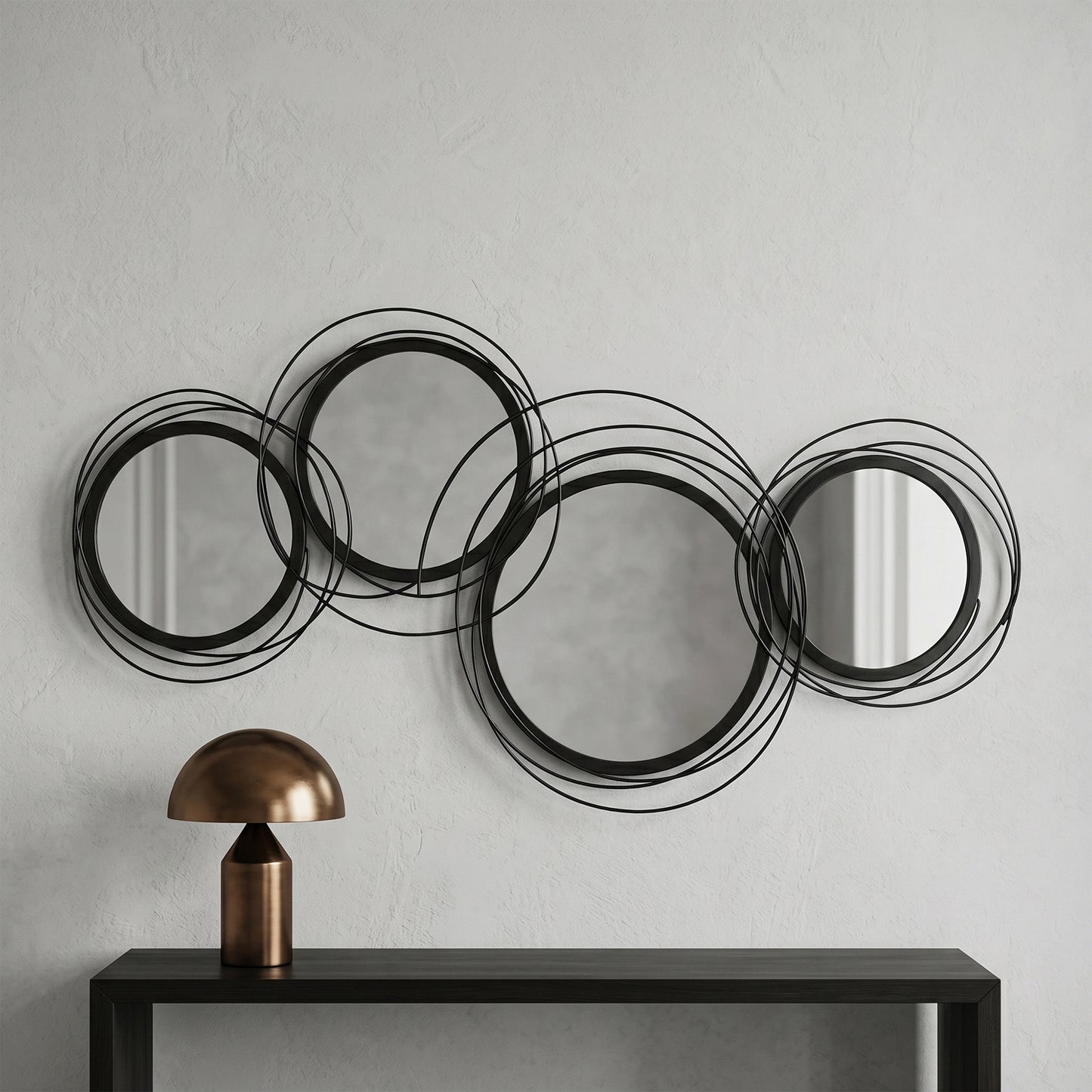 Metal Wall Art 56cm Modern Decorative Mirror Decor for Living Room Bedroom Dining Room, Black