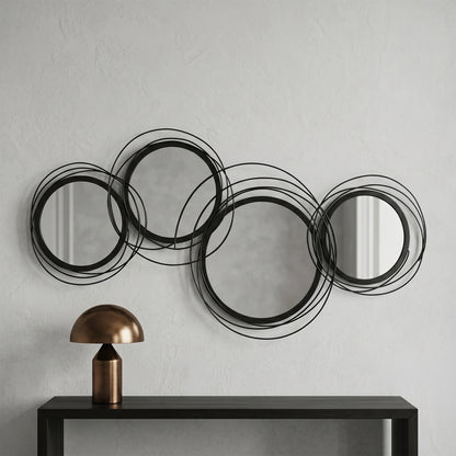 Metal Wall Art 56cm Modern Decorative Mirror Decor for Living Room Bedroom Dining Room, Black