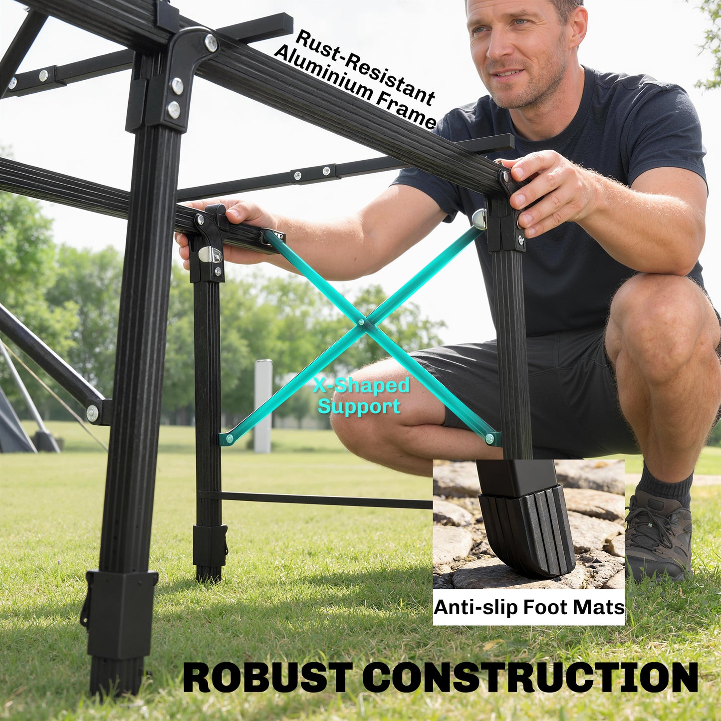 Folding Camping Table, 90 x 55 cm Height Adjustable Portable Collapsible Table