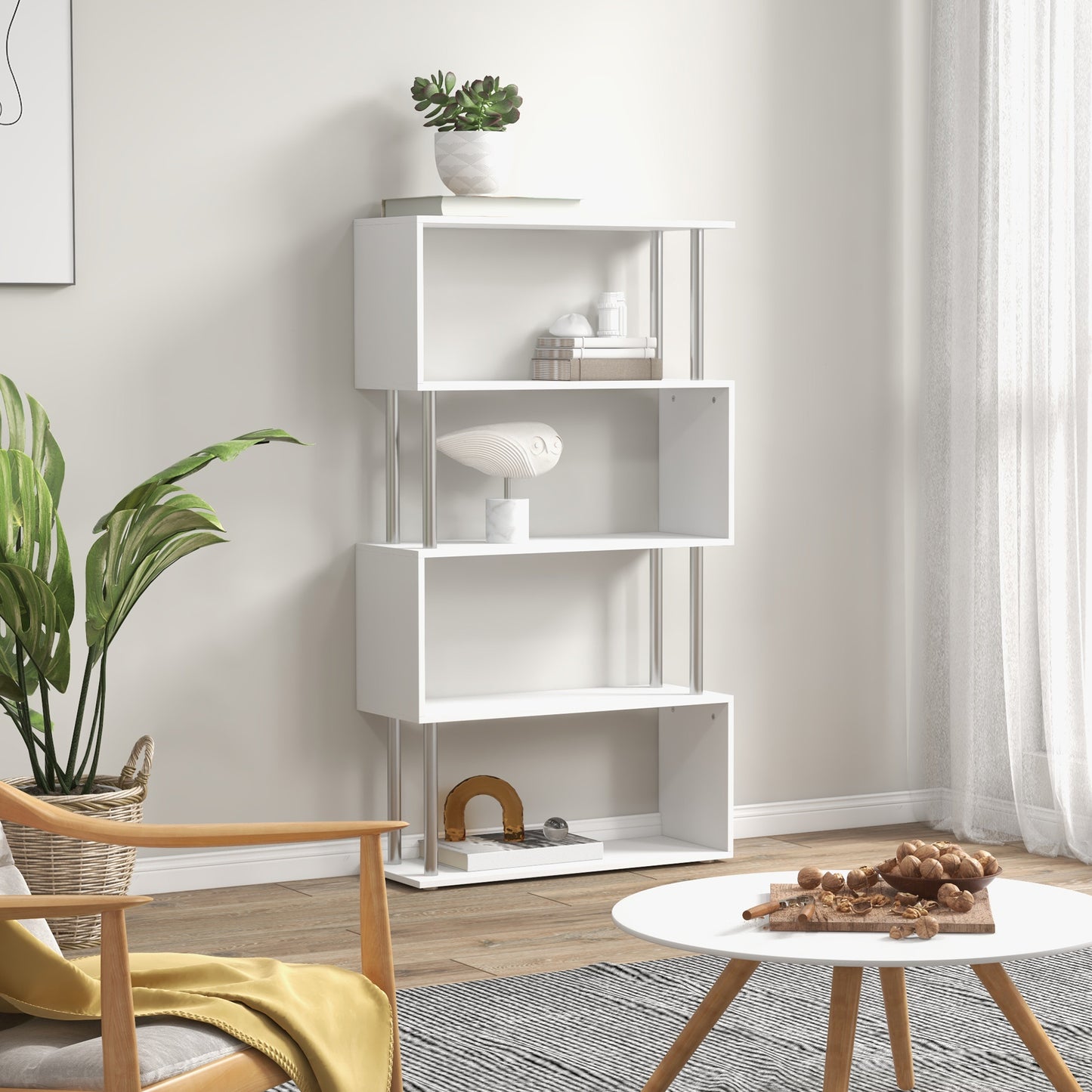 S Shape Bookcase, 5 Tiers Bookshelf, Modern Freestanding Storage Shelf for Home Office, Study, Living Room, 80 x 30 x 145cm