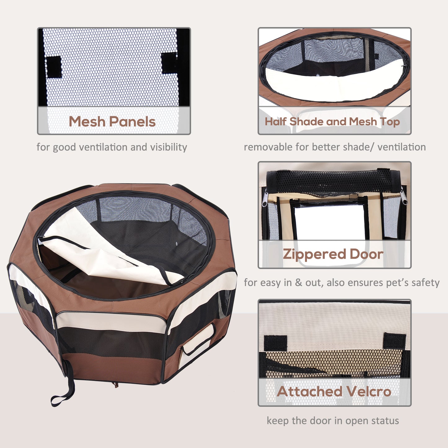 600D Oxford Soft Fabric Kennel, Portable Lightweight Cat Dog Playpen