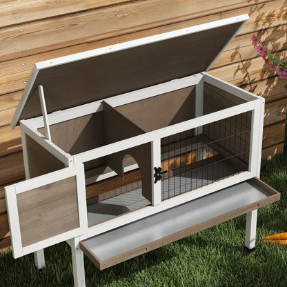 Wooden Guinea Pig Hutch, Small Animal Cage with Slide-out Tray, Openable Asphalt Roof, 84 x 43 x 70cm, Brown