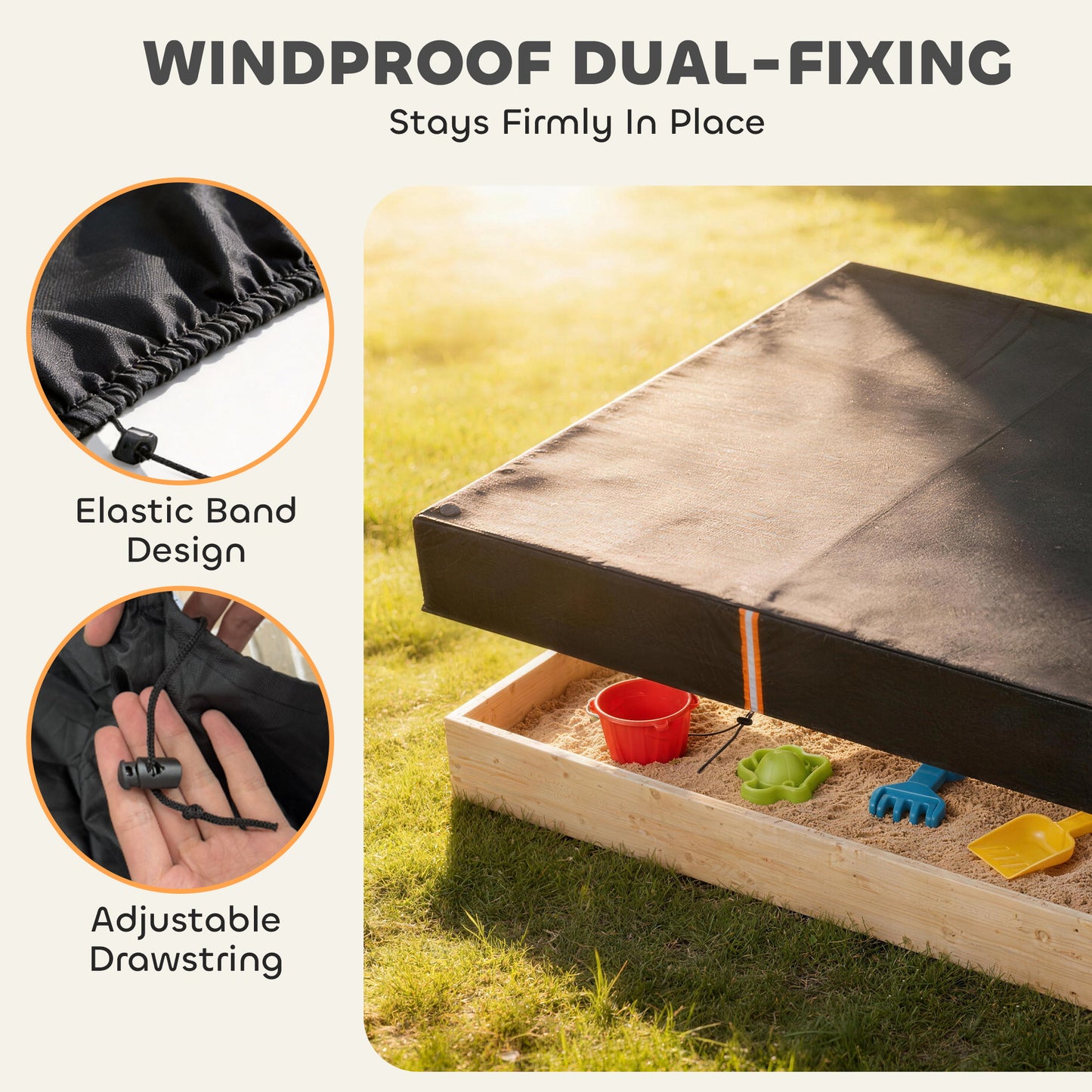 Sandbox Cover, Square Sandpit Cover Waterproof Dustproof UV Protection, Sandbox Canopy with Drawstring and Elastic Band