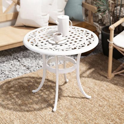60 cm Round Garden Table, Cast Aluminium Outdoor Patio Table, White