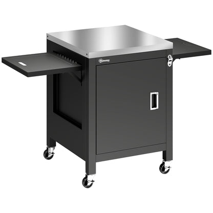 Outdoor Grill Cart with Stainless Steel Tabletop, BBQ Table with a Cabinet, Towel Holder, Bottle Opener, Black