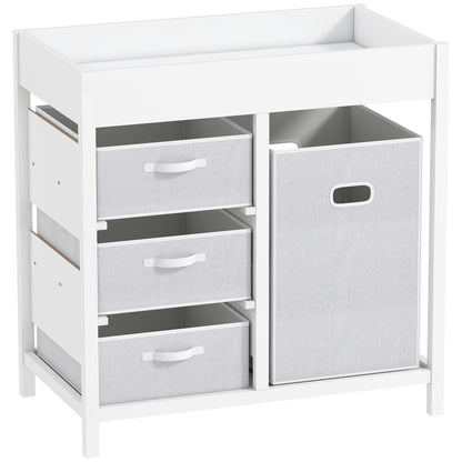 Baby Changing Unit with 4 Storage Drawers, Mat for Bedroom Nursery, 84 x 84.5 cm, White