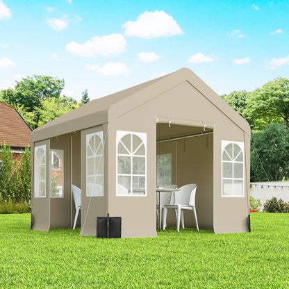 3 x 3 m Party Tent, Outdoor Canopy Tent Shelter with Removable Sidewalls, 4 Zipped Doors, for Parties, Wedding, Beige