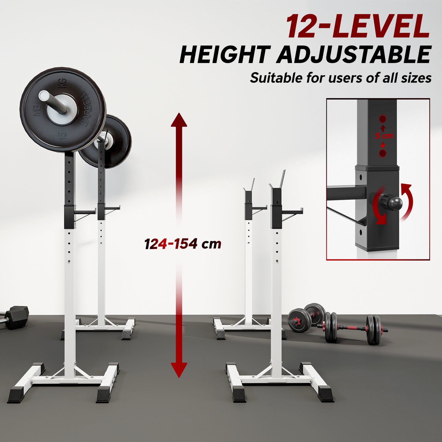 Heavy Duty Weight Bar Barbell Squat Stand Barbell Rack Spotter, for Home, Gym - Black