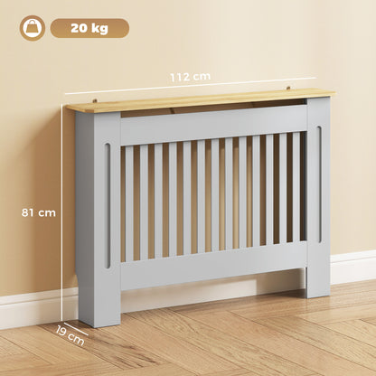 Slatted Radiator Cover, Painted Cabinet with Line Grill Design, 112L × 19W × 81H cm, Grey