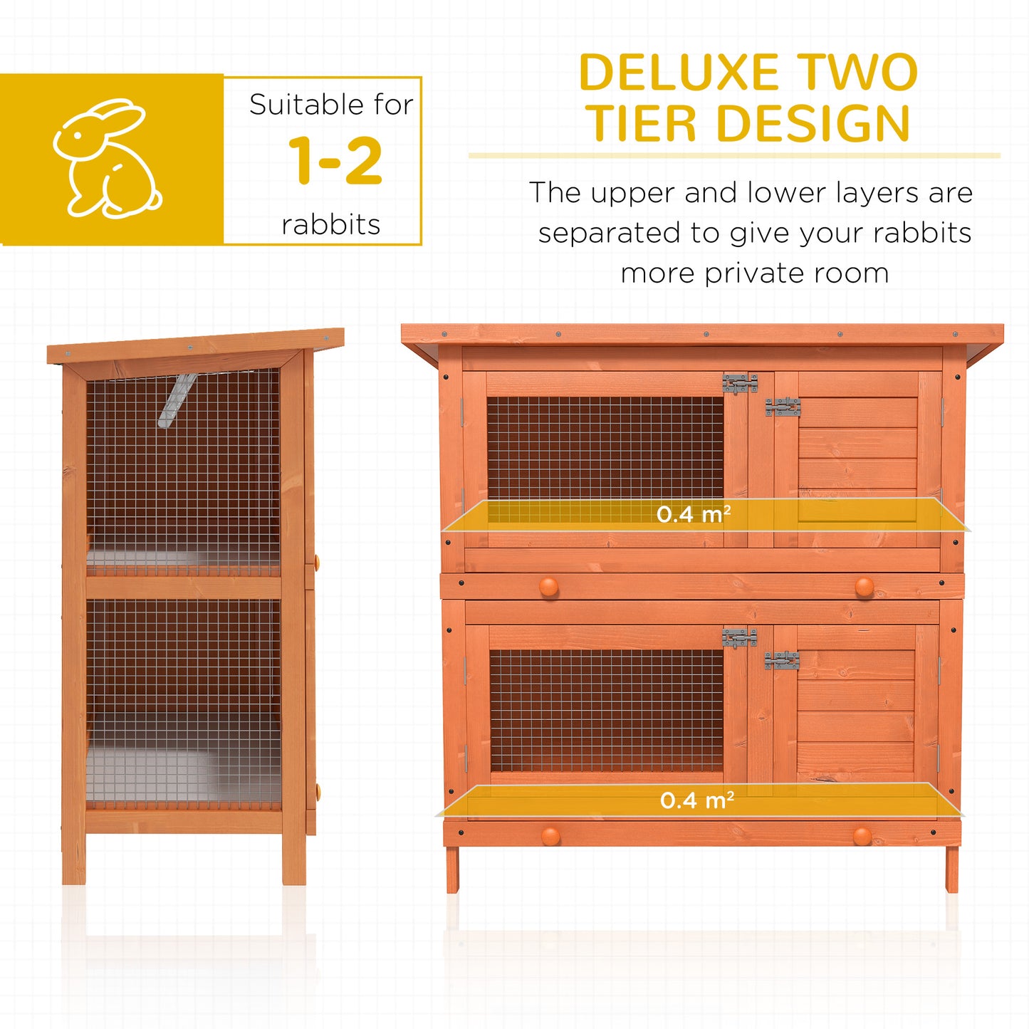 Rabbit Hutch Outdoor Guinea Pig Hutch Wooden Duck House Pet Cage with Opening Roof, 90 x 45 x 90cm