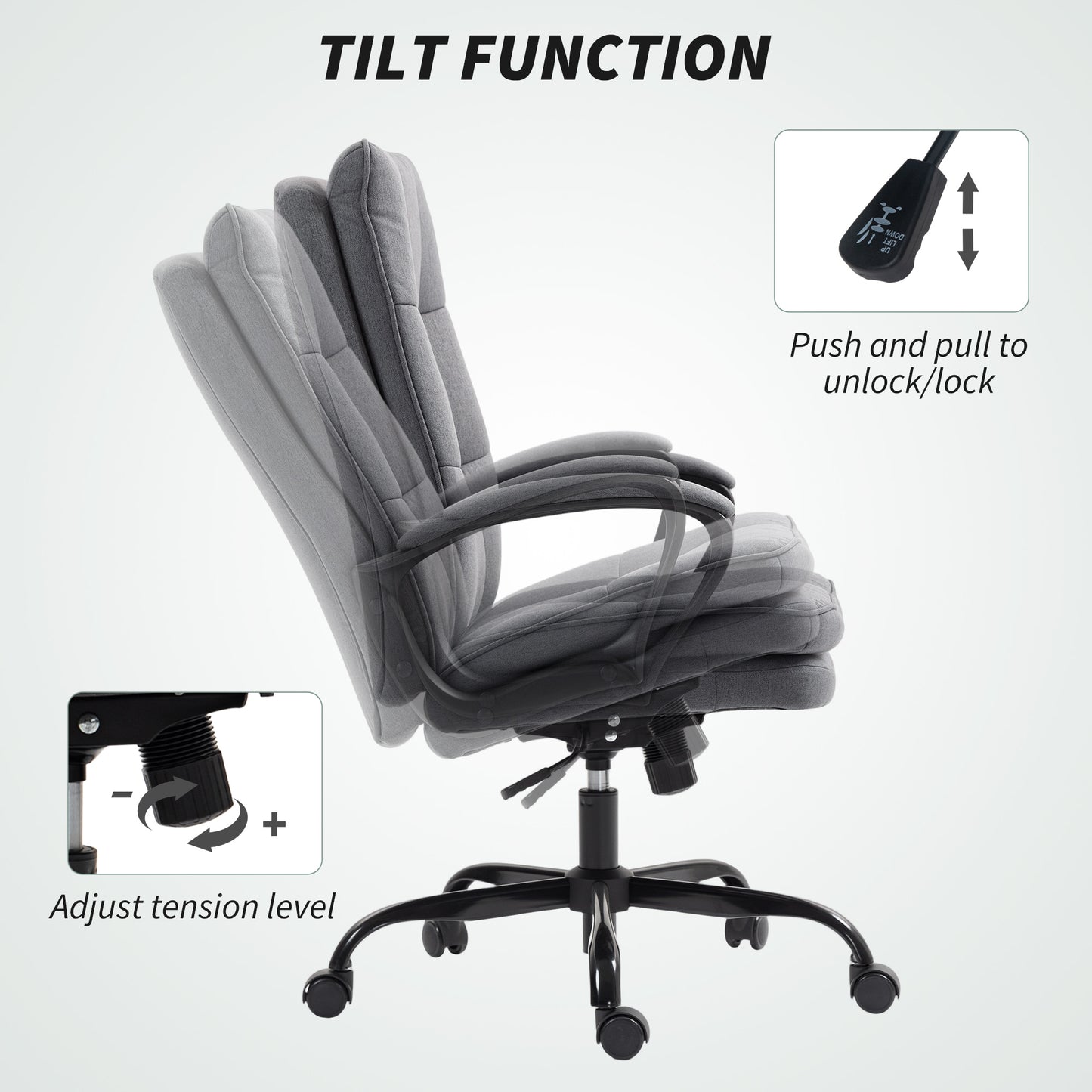 Double Padded Linen-Look Office Chair - Charcoal Grey