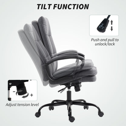 Double Padded Linen-Look Office Chair - Charcoal Grey