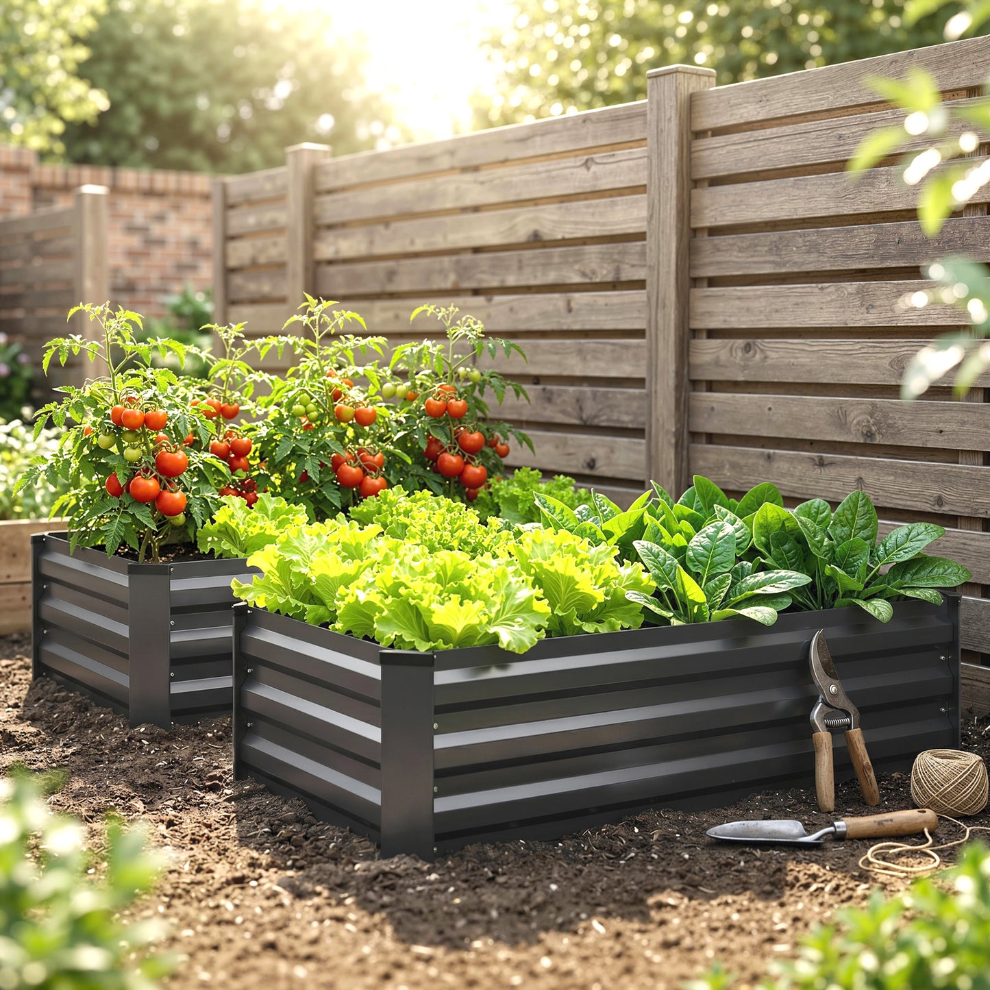 Set of Two 100 x 60cm Steel Planter Boxes - Grey