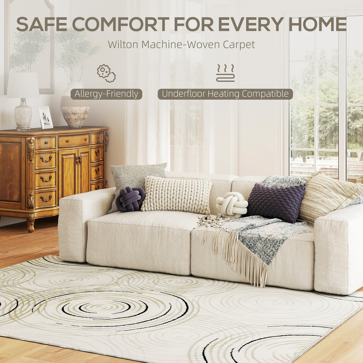Modern Area Rug, Swirl Pattern Machine Washable Rug, Allergy-Friendly Floor Carpet for Living Room, Bedroom, Dining Room