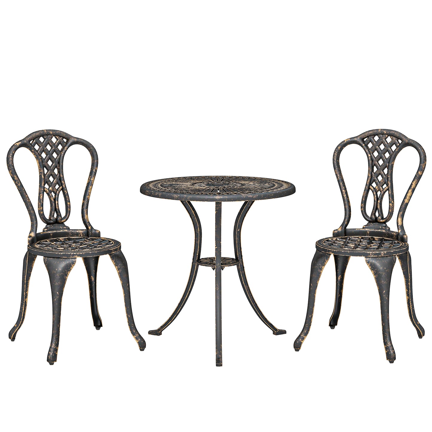 Outdoor Bistro Set for 2 Cast Aluminium Patio Furniture with Round Table Umbrella Hole Brown