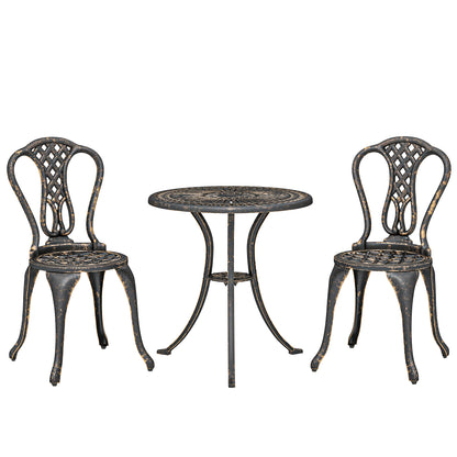 Outdoor Bistro Set for 2 Cast Aluminium Patio Furniture with Round Table Umbrella Hole Brown