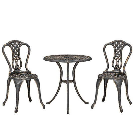 Outdoor Bistro Set for 2 Cast Aluminium Patio Furniture with Round Table Umbrella Hole Brown