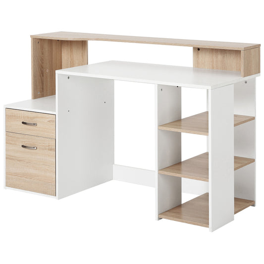 Computer Desk with Drawers and Storage Shelves, Office Desk Writing Table with Printer Stand