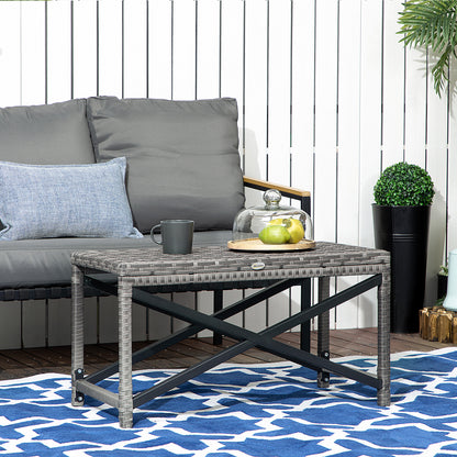 Outdoor Coffee Table, Garden PE Rattan Side Table with Plastic Board Under the Full Woven Table Top and X-Shaped Frame for Pa