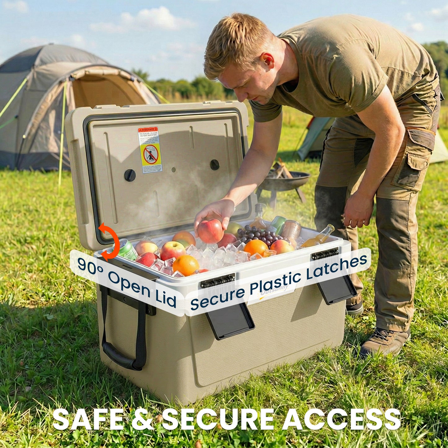 42.6L Insulated Cool Box, Lightweight Portable Ice Cooler with Handle, Lid and Drain Valve, Khaki