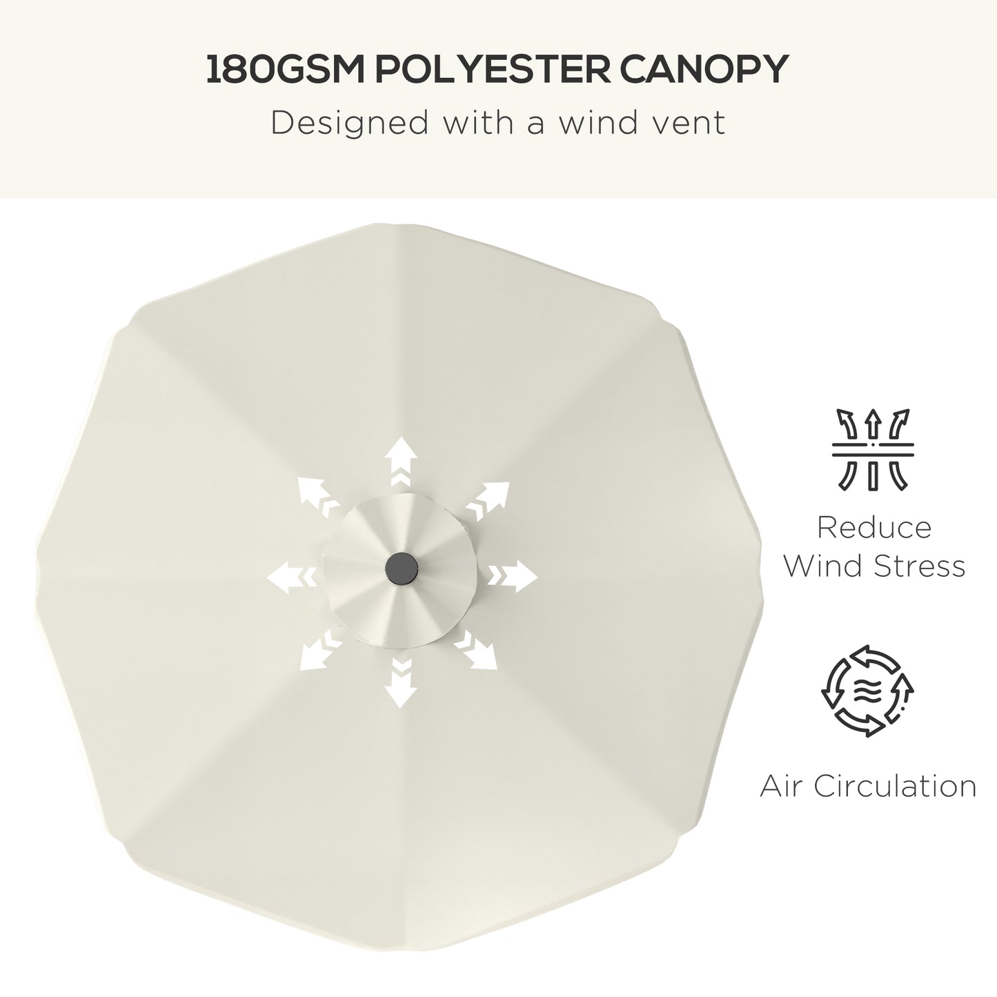 Solar Patio Umbrella with LED and Tilt, Outdoor Market Table Umbrella Parasol with Crank, 3 x 3 (m), Cream White