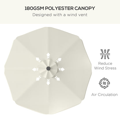 Solar Patio Umbrella with LED and Tilt, Outdoor Market Table Umbrella Parasol with Crank, 3 x 3 (m), Cream White